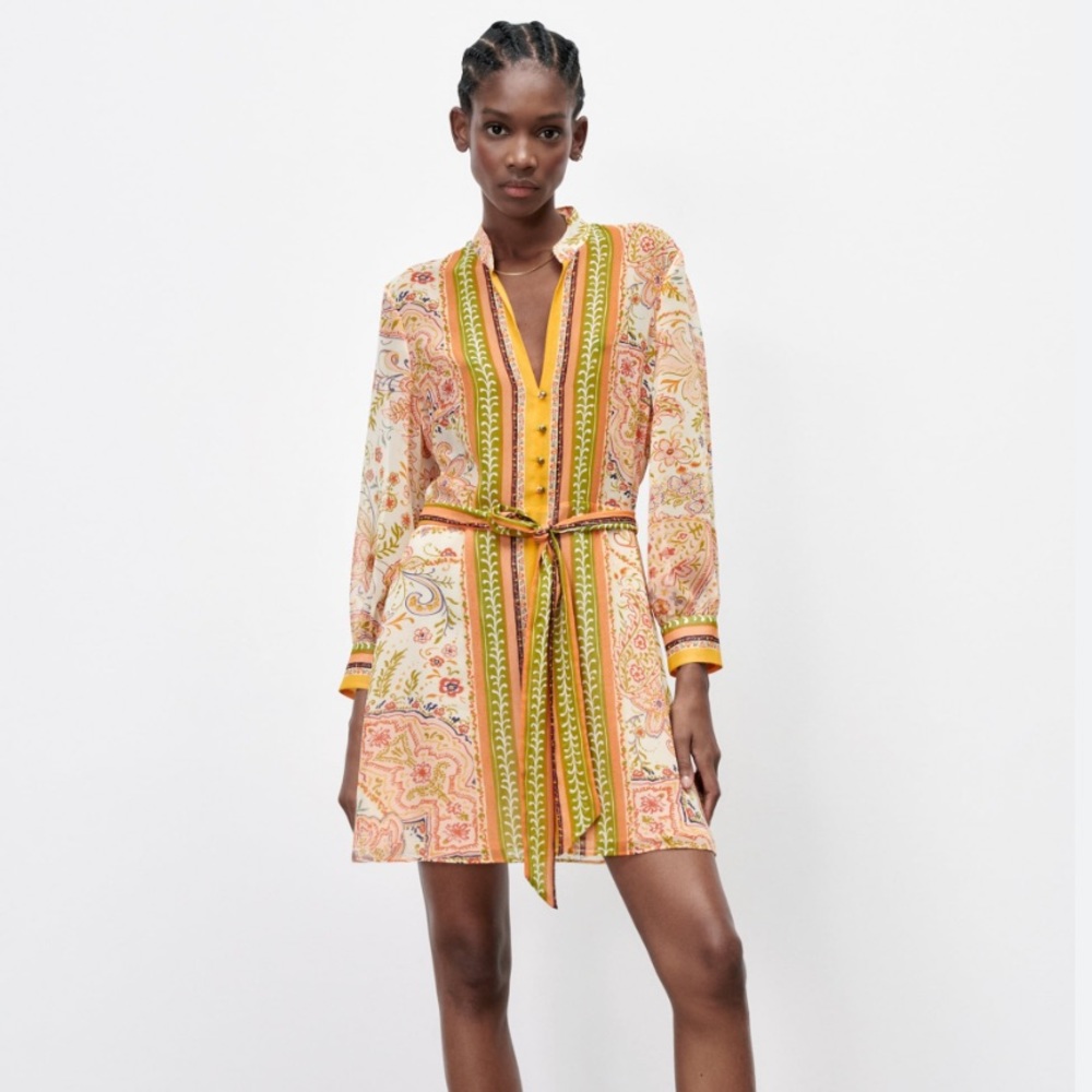 NWT Zara Multicolor Printed Shirt Dress Size Small